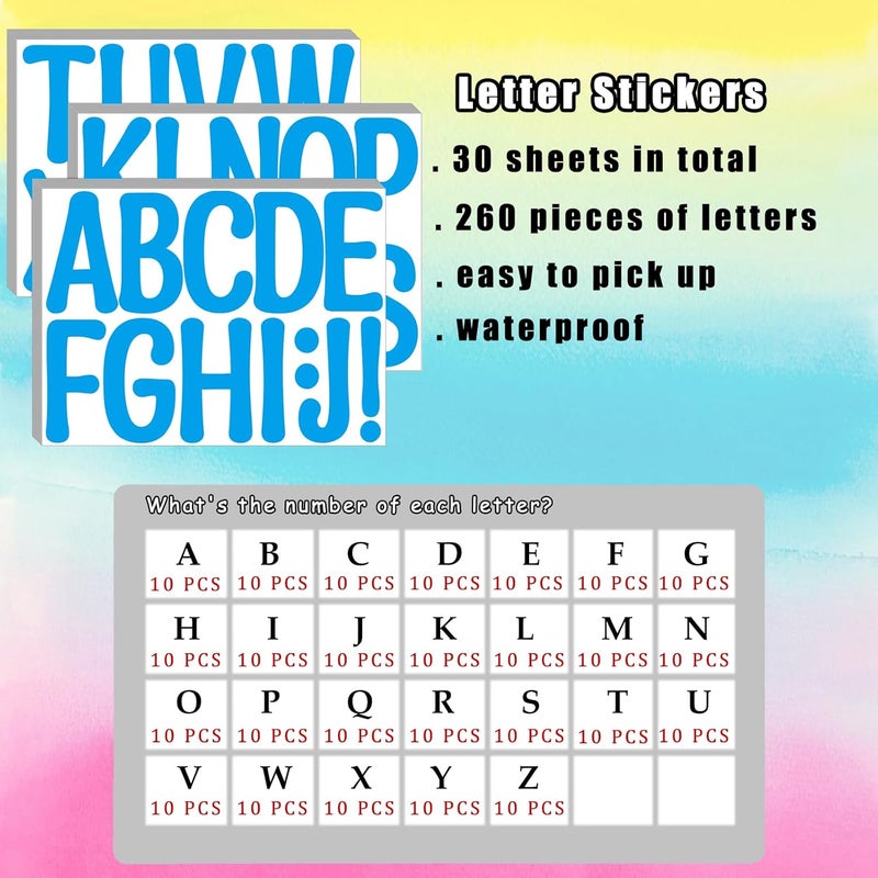 Bemeol 30 Sheets Large Letter Stickers 4 Inch Alphabet Letter Stickers Self Adhesive Sticker Letters for Bulletin Boards Classroom Home Decor(Blue) - Image 2